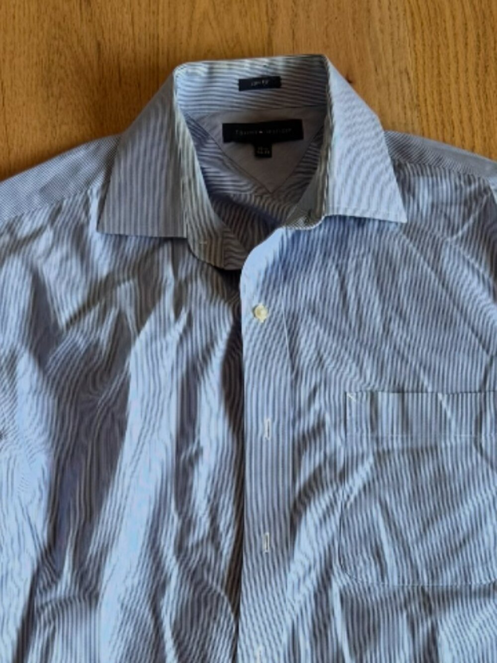 Tommy Hilfiger Slim Fit Blue White Striped Dress Shirt 15.5 34-35 Medium